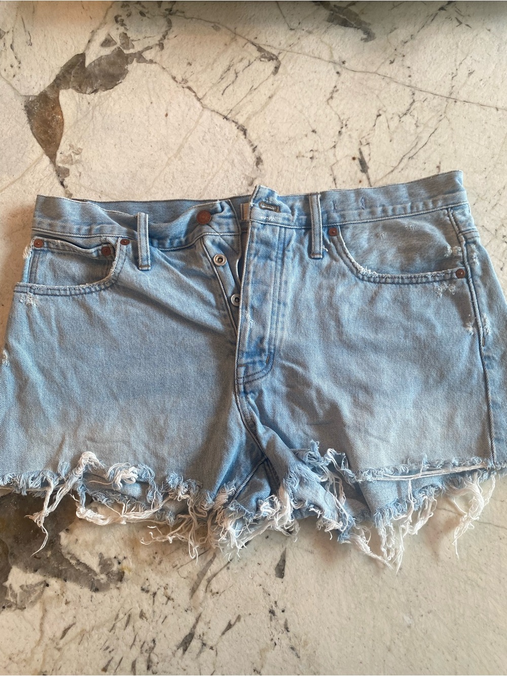 Madewell Light Blue Distressed Denim Cutoff Shorts